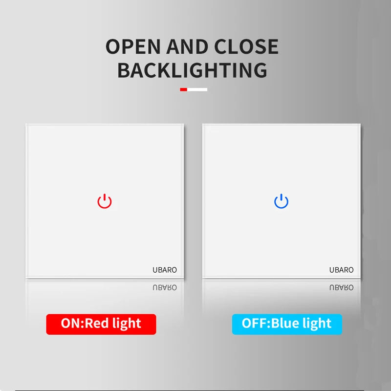 UBARO Eu Wall Touch Switch Luxury Glass Panel Led Indicator Power Light Sensor Button Live Wire Control Switches 1/2/3 Gang