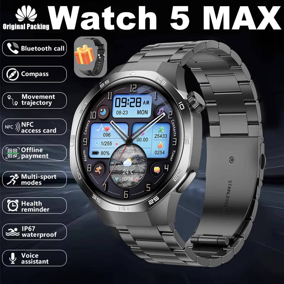 New Smartwatch For Huawei GT5 Men Outdoor Sports Compass Bluetooth Talk NFC Heart Rate GPS Track Weather Waterproof Smart watch