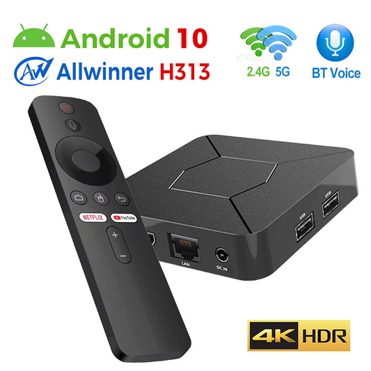 2024 Hot Smart 4K HDR TVBox Allwinner H313 2.4G/5G WIFI Bluetooth Google Voice Assistant 2G8G 100M Android 10.0 Media Player BOX