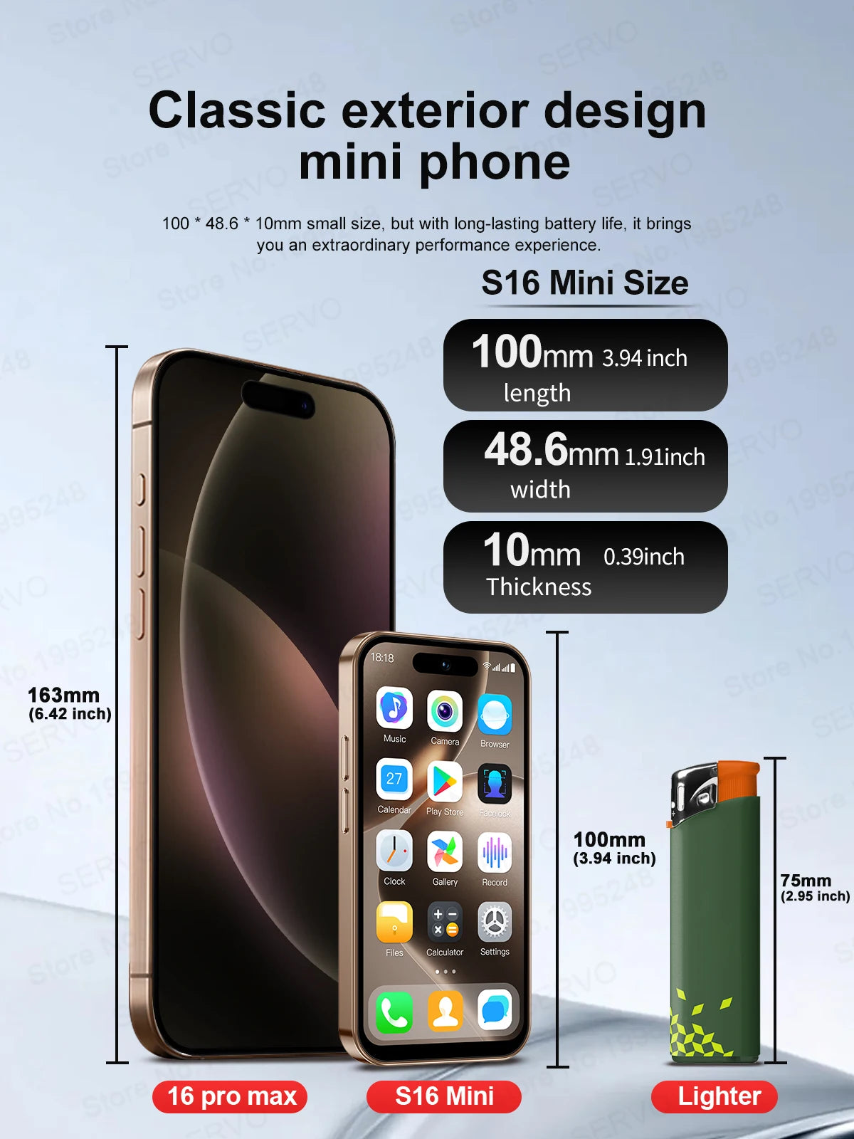 SERVO S16 Mini 4.0" Display Smartphone Android 10.0 3G WCDMA Dual SIM Standby 2GB+16GB Play Store WiFi Cute Cellphone Free Gifts