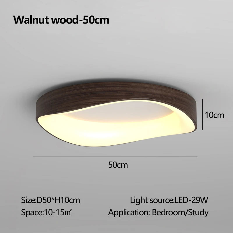 Nordic Wood Ceiling Light Round Log Walnut Remote Home Fixture LED For Study Living Room Hallway Bedroom Decoration Illumination