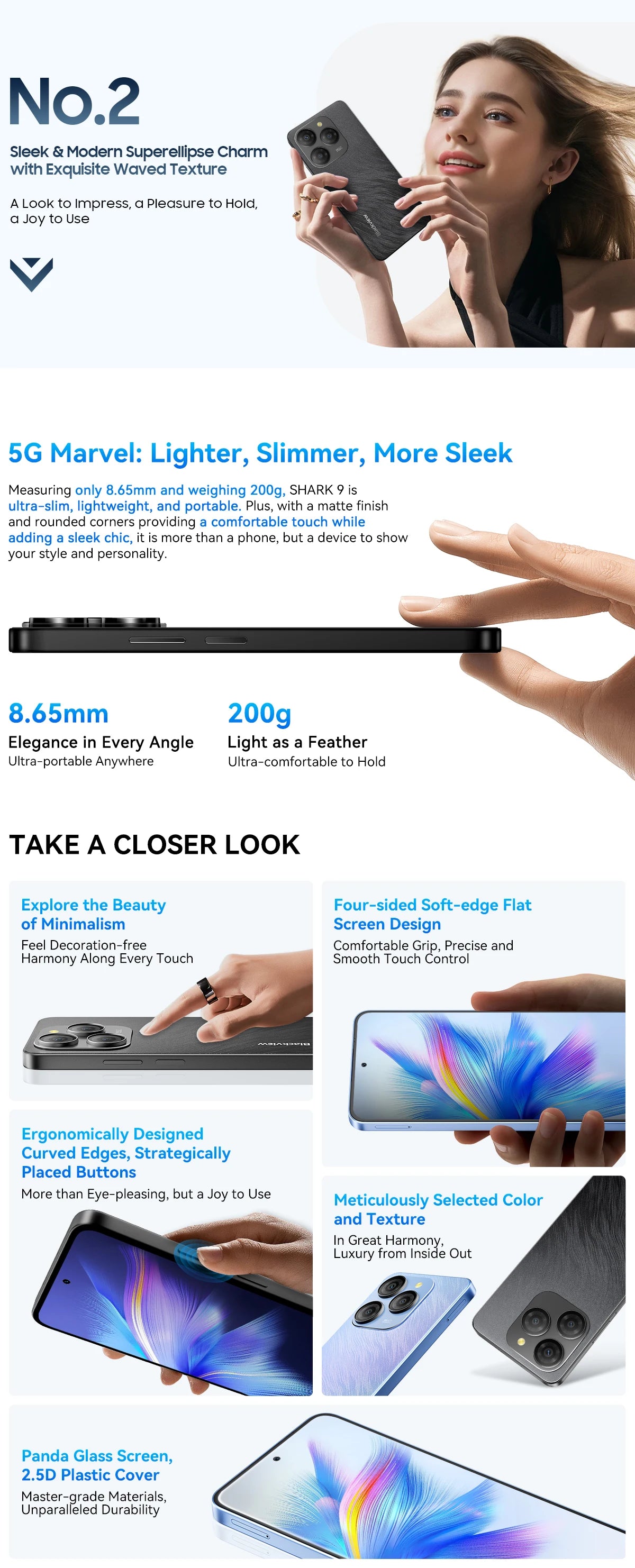 Blackview SHARK 9 5G Smartphone Android 14, T820, 8GB+256GB 6.67'' Unclock Mobile Phone, 50MP Cameras, NFC Cellphone, No Charger