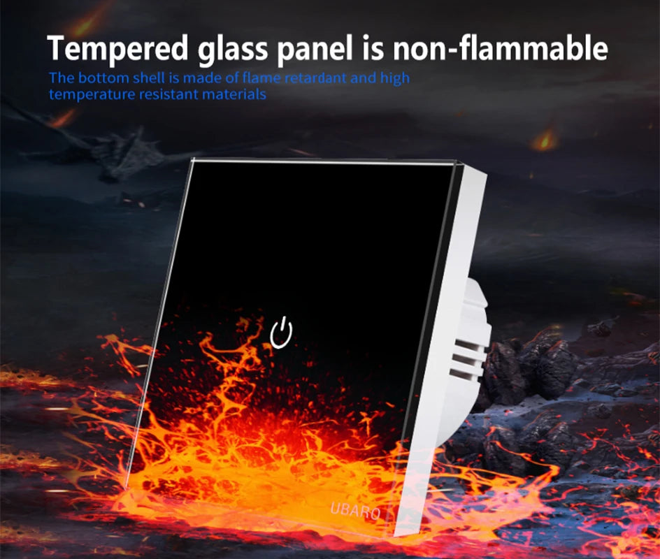 UBARO Eu Wall Touch Switch Luxury Glass Panel Led Indicator Power Light Sensor Button Live Wire Control Switches 1/2/3 Gang