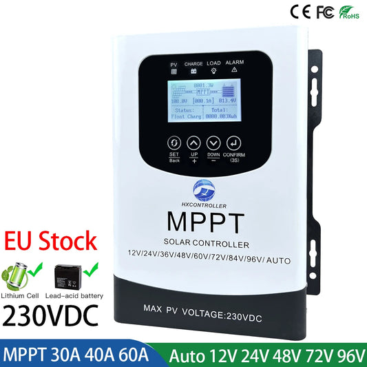 30A 40A MAX 230VDC MPPT Solar Controller PV Regulator Auto Match 12V 24V 48V 60V 72V 96V  For Lifepo4 Lithium GEL Lead Acid