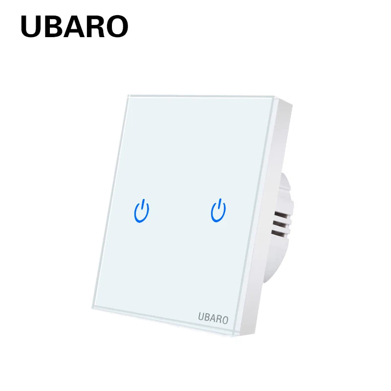 UBARO Eu Wall Touch Switch Luxury Glass Panel Led Indicator Power Light Sensor Button Live Wire Control Switches 1/2/3 Gang