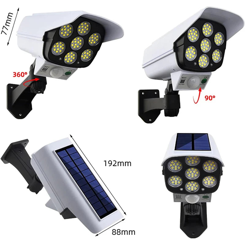 Solar Lights  Outdoor With Motion Sensor Remote Controller FloodLights Wireless Dummy Decoy Fake Security Camera for Garden