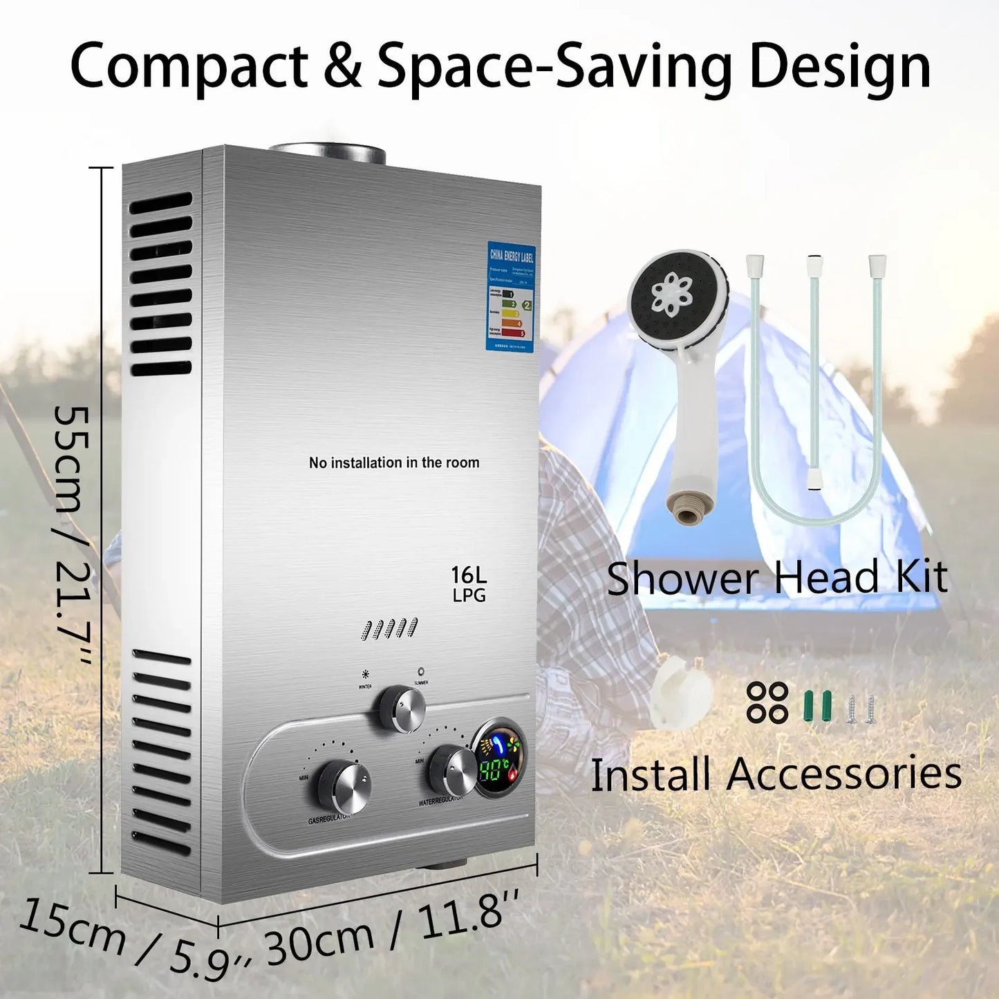 VEVOR LPG Water Heater LPG Boiler Gas Stainless Steel Tankless Home Appliance