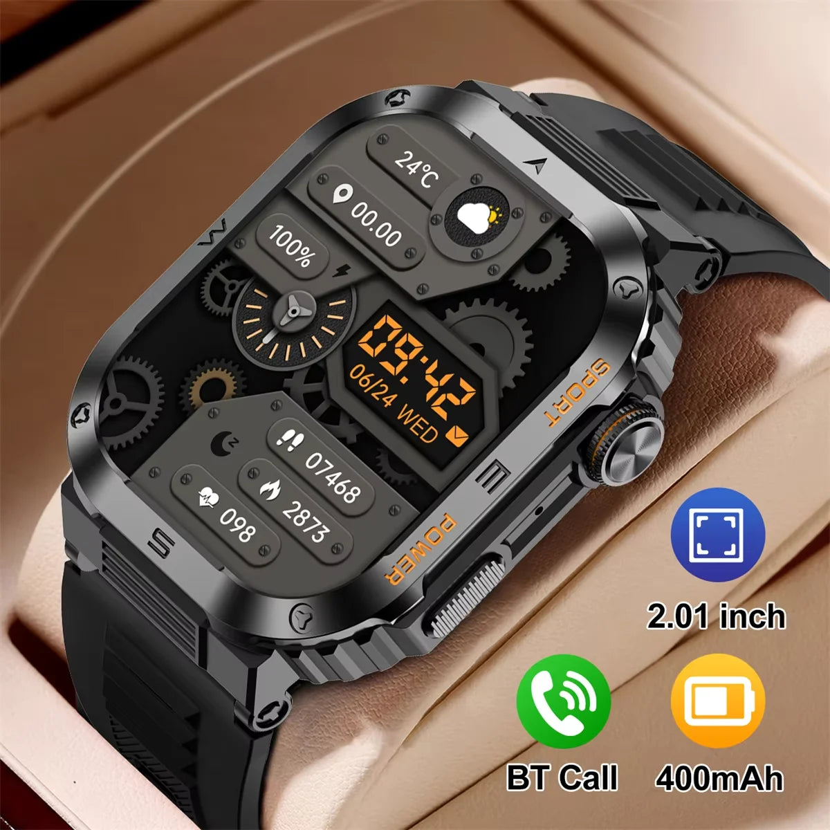 Rugged And Durable Military Smart Watch Ip68 Waterproof 2.01'' HD Display Bluetooth Voice Smart Watch For Android IOS XIAOMI