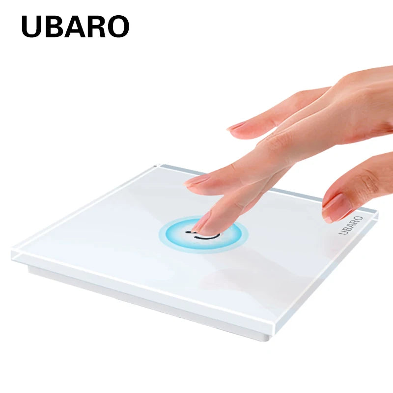 UBARO Eu Wall Touch Switch Luxury Glass Panel Led Indicator Power Light Sensor Button Live Wire Control Switches 1/2/3 Gang