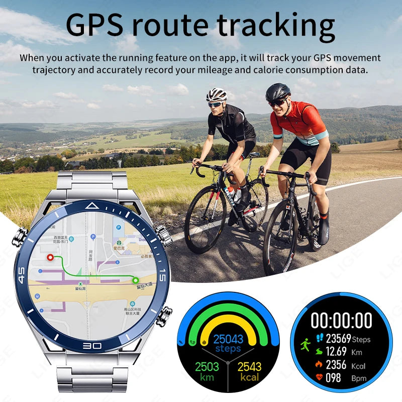 LIGE GPS Smart Watch Men 454*454 HD resolution Voice Calling NFC Watches Compass IP68 Waterproof ECG+PPG Smartwatch For Huawei