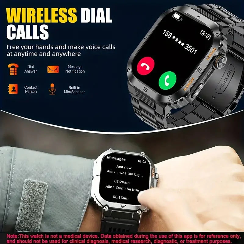Rugged And Durable Military Smart Watch Ip68 Waterproof 2.01'' HD Display Bluetooth Voice Smart Watch For Android IOS XIAOMI