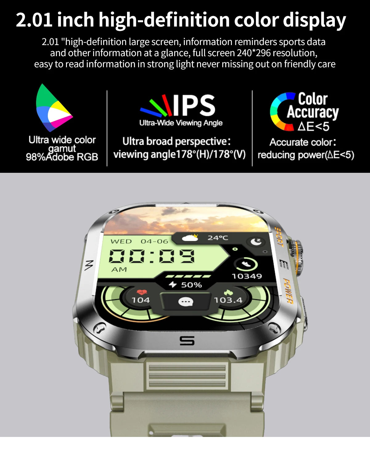Rugged And Durable Military Smart Watch Ip68 Waterproof 2.01'' HD Display Bluetooth Voice Smart Watch For Android IOS XIAOMI