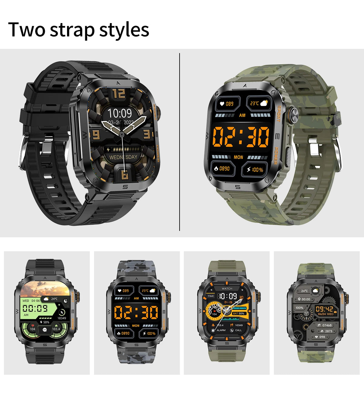 Rugged And Durable Military Smart Watch Ip68 Waterproof 2.01'' HD Display Bluetooth Voice Smart Watch For Android IOS XIAOMI