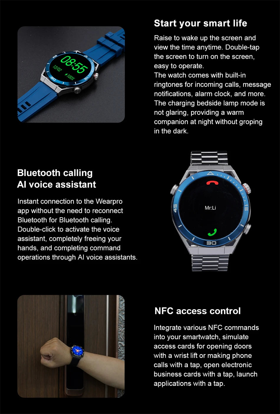 LIGE GPS Smart Watch Men 454*454 HD resolution Voice Calling NFC Watches Compass IP68 Waterproof ECG+PPG Smartwatch For Huawei
