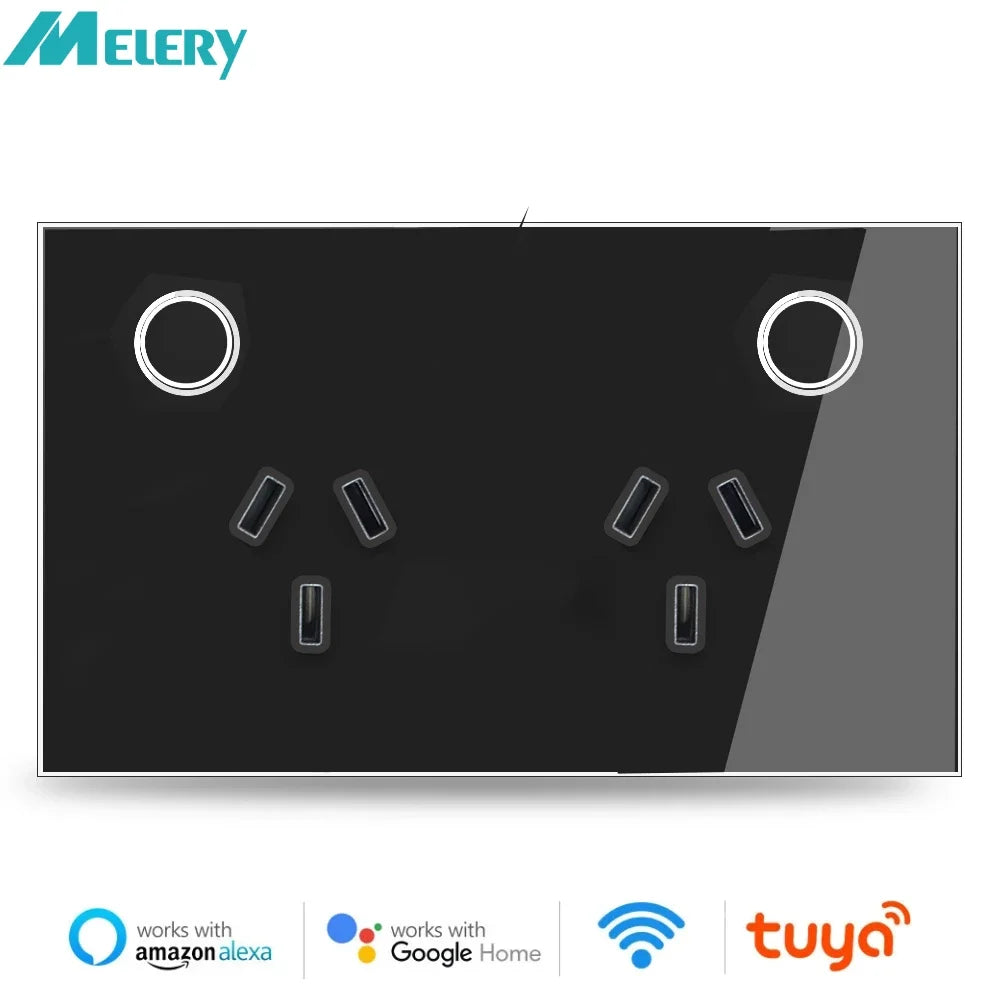 Melery AU Electrical Plug Outlet Power Monitoring Wifi Smart Wall Socket Touch Sensor Wireless Remote Control,Alexa Google Home