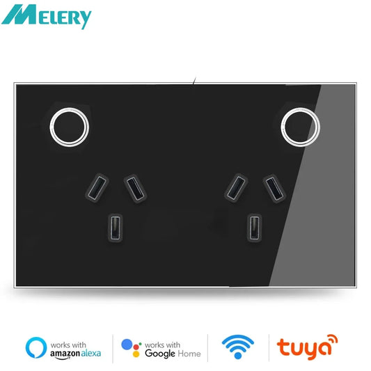 Melery AU Electrical Plug Outlet Power Monitoring Wifi Smart Wall Socket Touch Sensor Wireless Remote Control,Alexa Google Home