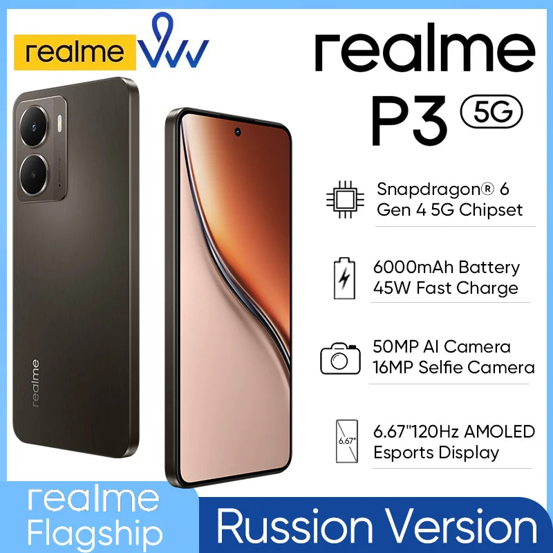 [World Premiere] realme P3 5G Smartphone Snapdragon 6 Gen 4 5G Chipset 120Hz AMOLED Esports Display 6000mAh 50MP AI Camera