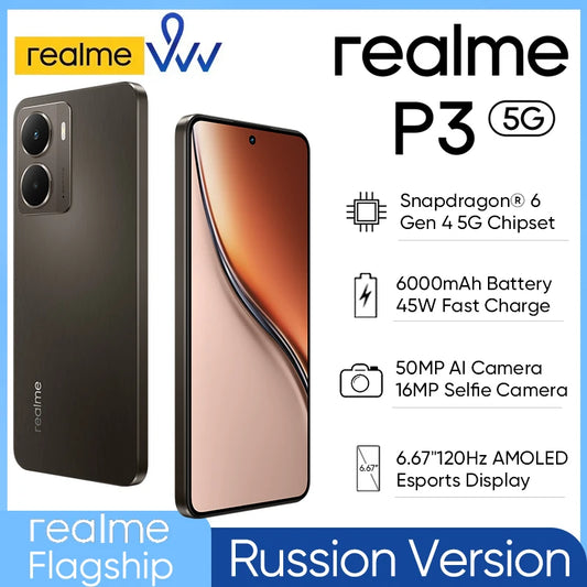 [World Premiere] realme P3 5G Smartphone Snapdragon 6 Gen 4 5G Chipset 120Hz AMOLED Esports Display 6000mAh 50MP AI Camera