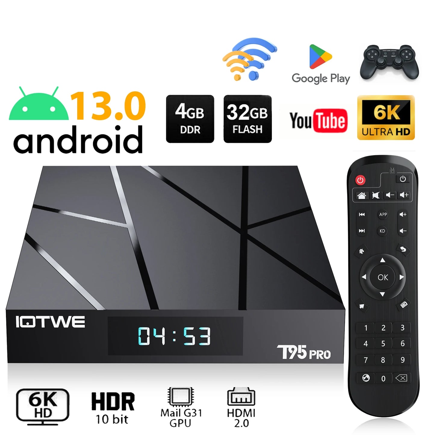 T95 Max H618 Smart TV Box Android 13 Set-Top-Box H618 Quad Core 6K WIFI6 BT5.0 T95Pro Media Player Smart Set-Top-Box 4GB+32GB