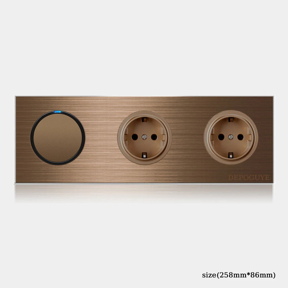 High quality coffee color universal Retro Eu FR 220V wall light switch,Reset button switch electrical socket with LED indicator