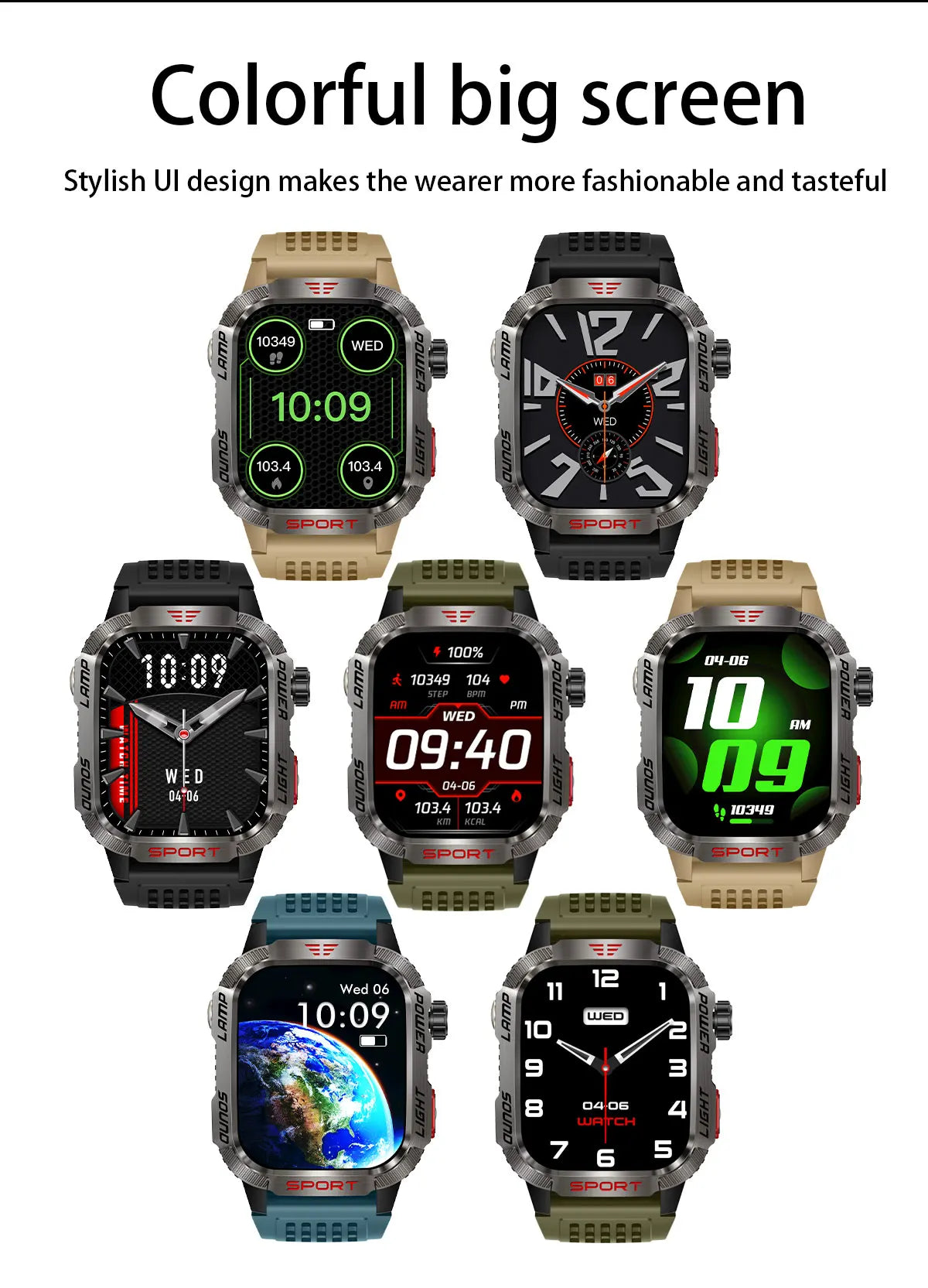 New Military Sports Smartwatch Men Flashlight Compass Altitude Pressure Fitness Waterproof Bluetooth Talk Check Bill Smartwatch