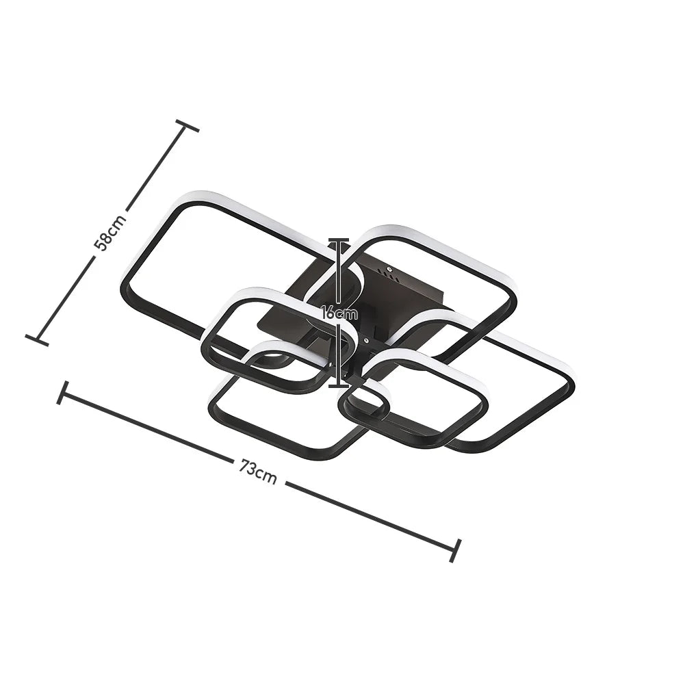 Modern Square LED Ceiling Lamp Chandelier Light, Black Frame-6 Head Cool/Dimmable White