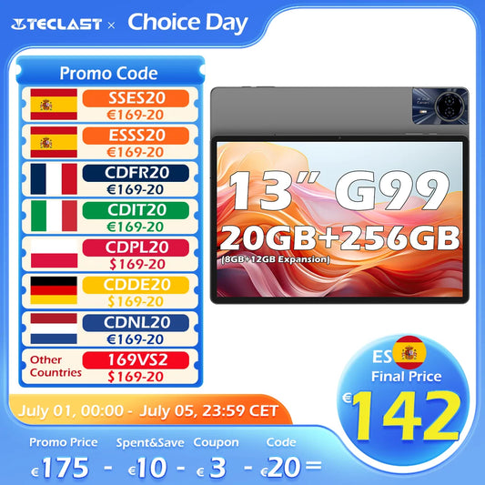 Teclast T65 Max 13 Inch Tablet Android 14 Mediatek Helio G99 (8Gb+12Gb Expansion) 20Gb Ram 256Gb Rom 10000Mah Battery Dual Sim 4g Lte 1920X1200 Gps Widevine L1 for Netflix