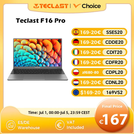 TECLAST F16Pro Laptop 15.6 inch, 16GB RAM 512GB SSD Computers, for Intel N95 CPU, IPS FHD 1080P Screen, WiFi 6, BT 5.0, USB3.2, Backlit Keyboard, 38000mWh
