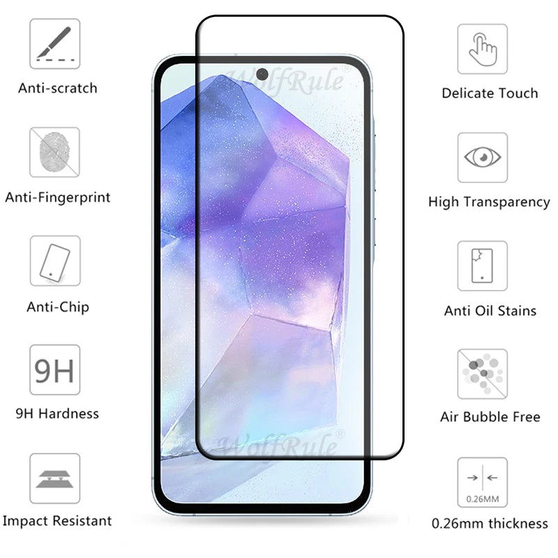 2/4PCS Screen Protector For Samsung A55 Glass Samsung Galaxy A55 Tempered Glass 9H Full Cover Glue Samsung A55 A52 A53 A54 A51