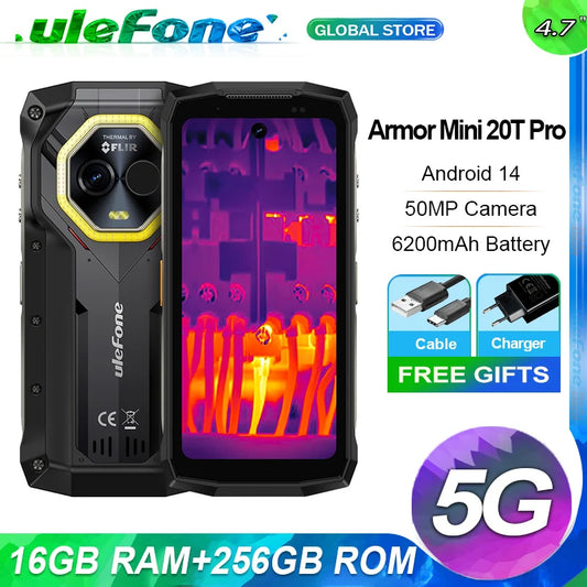 Ulefone Armor Mini 20T Pro 5G Rugged Thermal lmaging By FLIR® 16GB+256GB 4.7" Display LED Light Android 14 6200mAh 33W Global