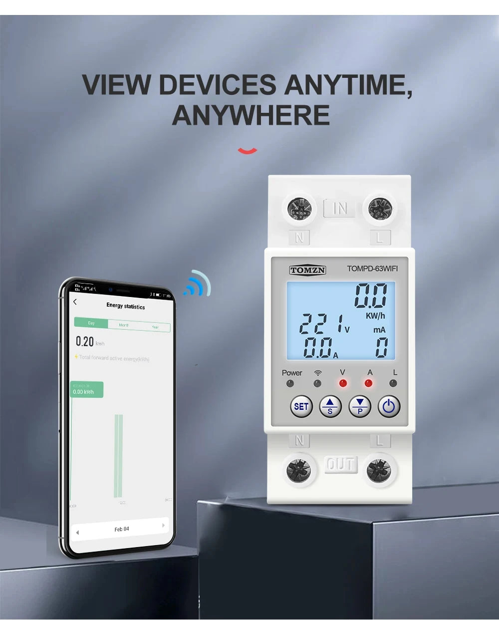 TOMPD-63 WFI switch 63A smartlife TUYA Circuit breaker Energy Meter Metering Timer with voltage current and leakage protection