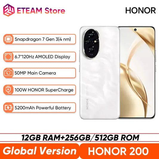 2024 Original HONOR 200 Global Version Snapdragon 7 Gen 3 5G Smartphone 6.7'' AMOLED Display Support HONOR 100W SuperCharge NFC