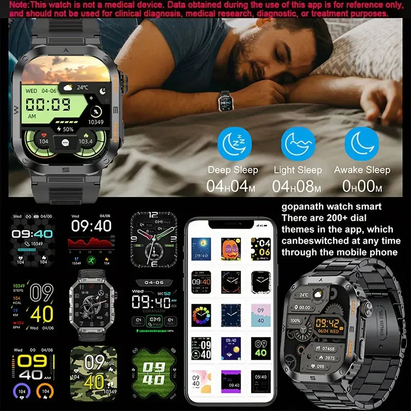 Rugged And Durable Military Smart Watch Ip68 Waterproof 2.01'' HD Display Bluetooth Voice Smart Watch For Android IOS XIAOMI