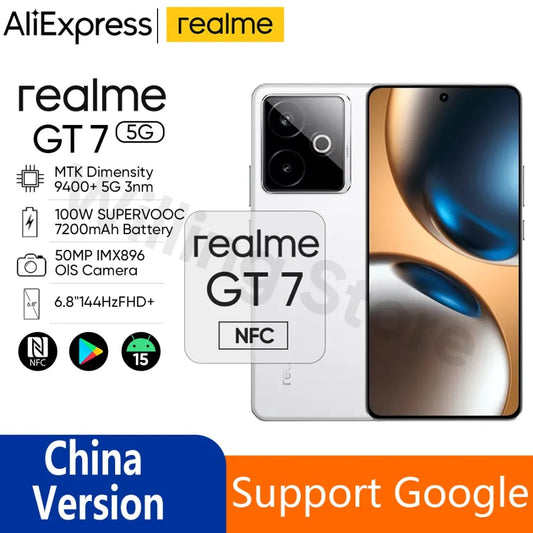 Origianl Official Rom Realme GT 7 Unlocked Simcard Region Network Dimensity 9400+ 6.8" 144Hz OLED 7200mAh 100W Ultracharge 50MP