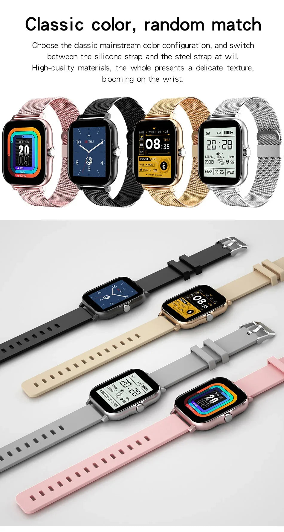 Smart watch for android phone.1.44 inch color screen full touch bluetooth call smart watch magnetic charging