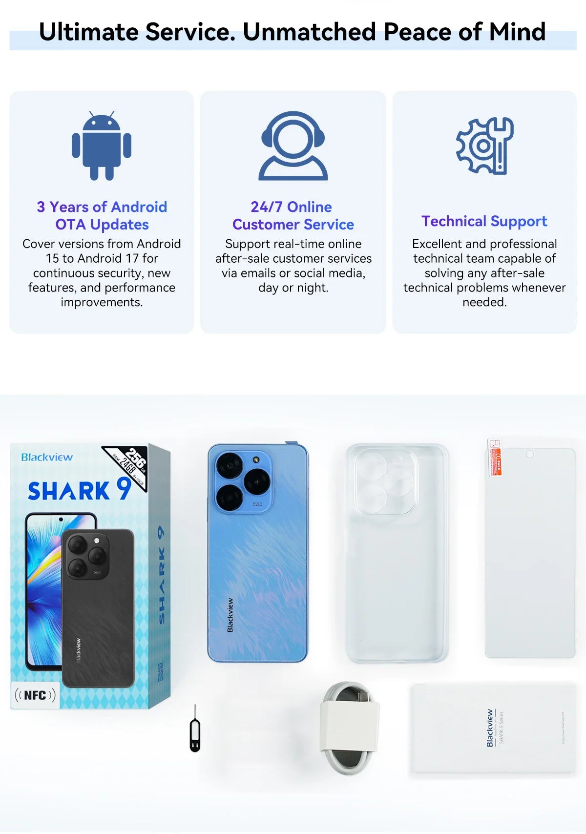 Blackview SHARK 9 5G Smartphone Android 14, T820, 8GB+256GB 6.67'' Unclock Mobile Phone, 50MP Cameras, NFC Cellphone, No Charger