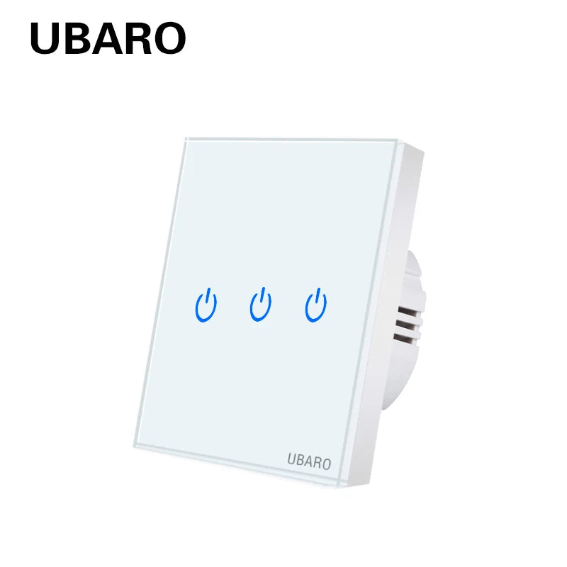 UBARO Eu Wall Touch Switch Luxury Glass Panel Led Indicator Power Light Sensor Button Live Wire Control Switches 1/2/3 Gang