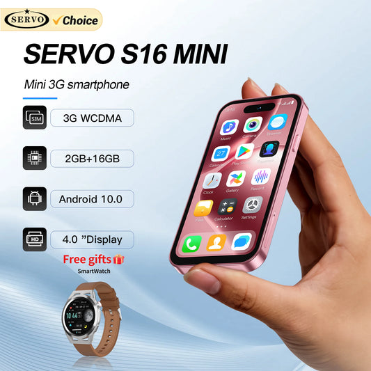 SERVO S16 Mini 4.0" Display Smartphone Android 10.0 3G WCDMA Dual SIM Standby 2GB+16GB Play Store WiFi Cute Cellphone Free Gifts
