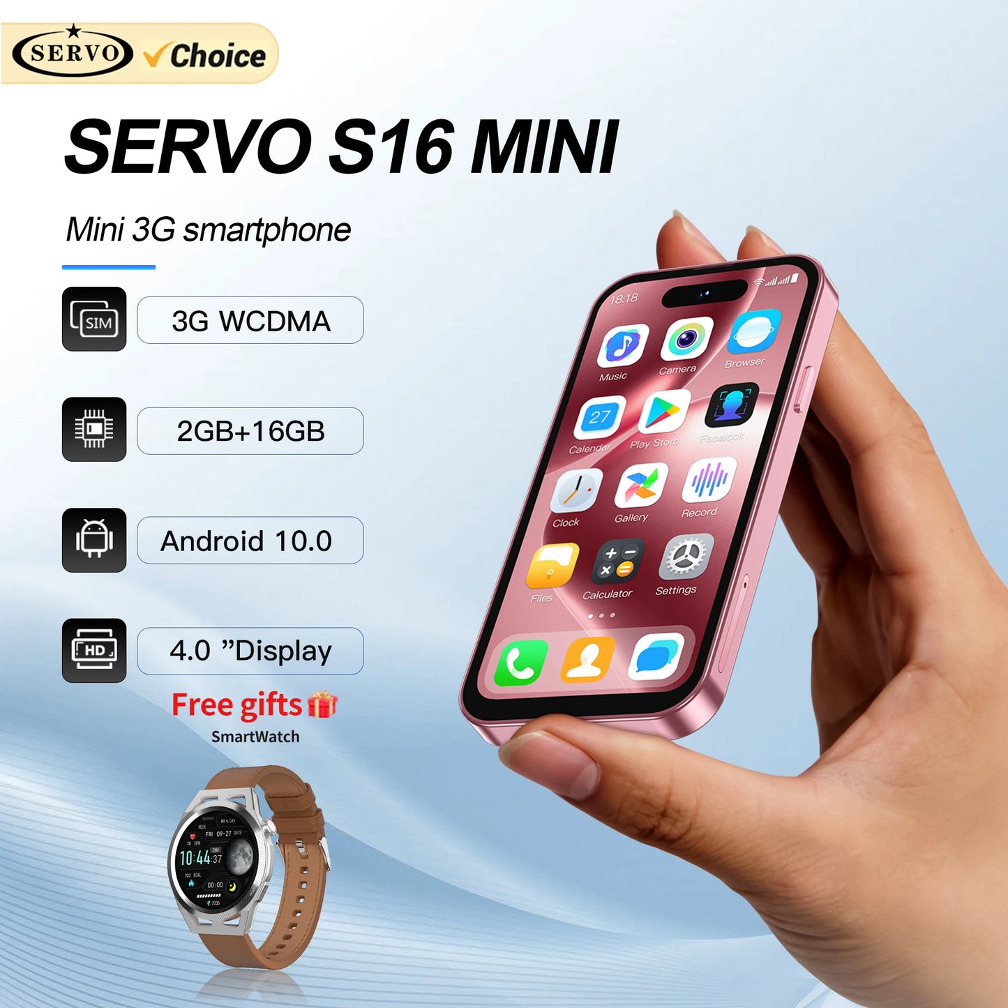 SERVO S16 Mini 4.0" Display Smartphone Android 10.0 3G WCDMA Dual SIM Standby 2GB+16GB Play Store WiFi Cute Cellphone Free Gifts