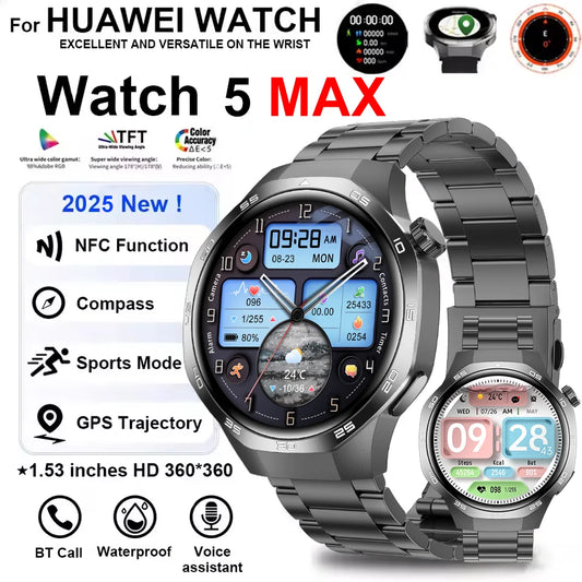 New Smartwatch For Huawei GT5 Men Outdoor Sports Compass Bluetooth Talk NFC Heart Rate GPS Track Weather Waterproof Smart watch
