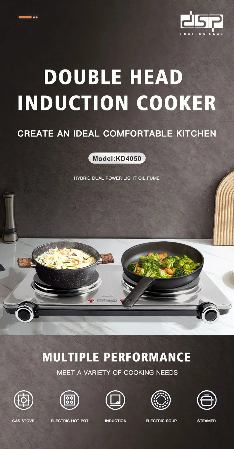 Houselin Double Induction Cooktop,Portable Induction Cooker with 2 Burner Independent Control,Ultrathin Body,1500W