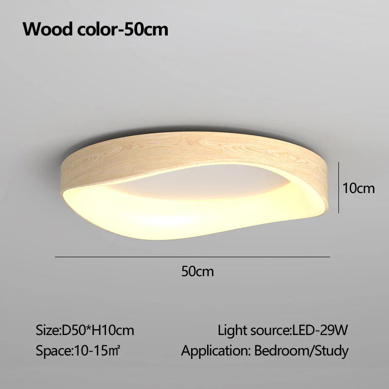 Nordic Wood Ceiling Light Round Log Walnut Remote Home Fixture LED For Study Living Room Hallway Bedroom Decoration Illumination