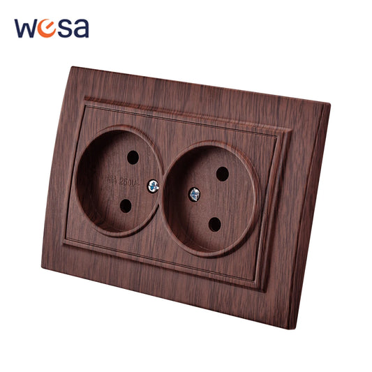WESA Brown Wooden Wall Surface Socket Plugs Power 2 Socket Electrical Outlett Not Ground Flame Retardant Paint Plastic Sockets