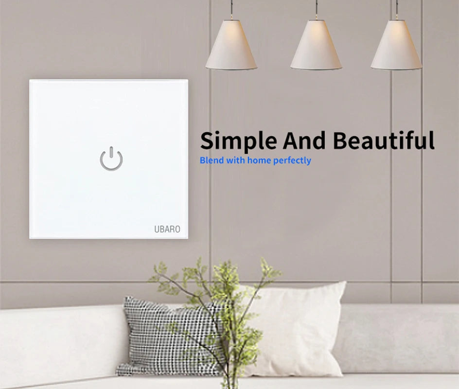 UBARO Eu Wall Touch Switch Luxury Glass Panel Led Indicator Power Light Sensor Button Live Wire Control Switches 1/2/3 Gang