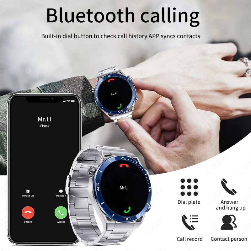 LIGE GPS Smart Watch Men 454*454 HD resolution Voice Calling NFC Watches Compass IP68 Waterproof ECG+PPG Smartwatch For Huawei
