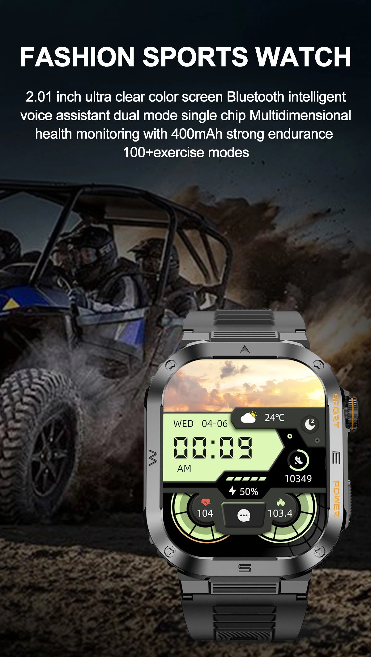 Rugged And Durable Military Smart Watch Ip68 Waterproof 2.01'' HD Display Bluetooth Voice Smart Watch For Android IOS XIAOMI