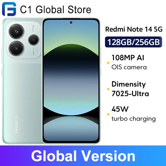 Redmi Note 14 5G Xiaomi Global Version MediaTek Dimensity 7025 Ultra 108MP Camera 45W Turbo Charging 5110mAh Battery Smartphone
