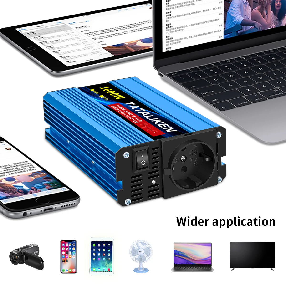 3000W Pure Sine Wave Power Inverter 12V to 230V 240V Car Converter Adapter with EU Outlets and Cooling Fan