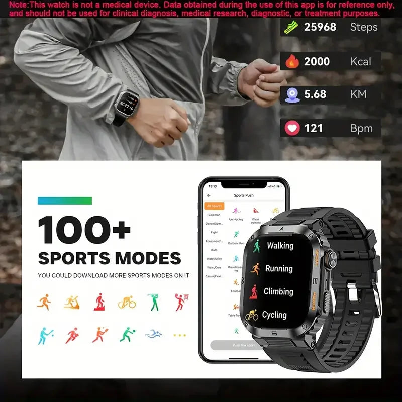 Rugged And Durable Military Smart Watch Ip68 Waterproof 2.01'' HD Display Bluetooth Voice Smart Watch For Android IOS XIAOMI