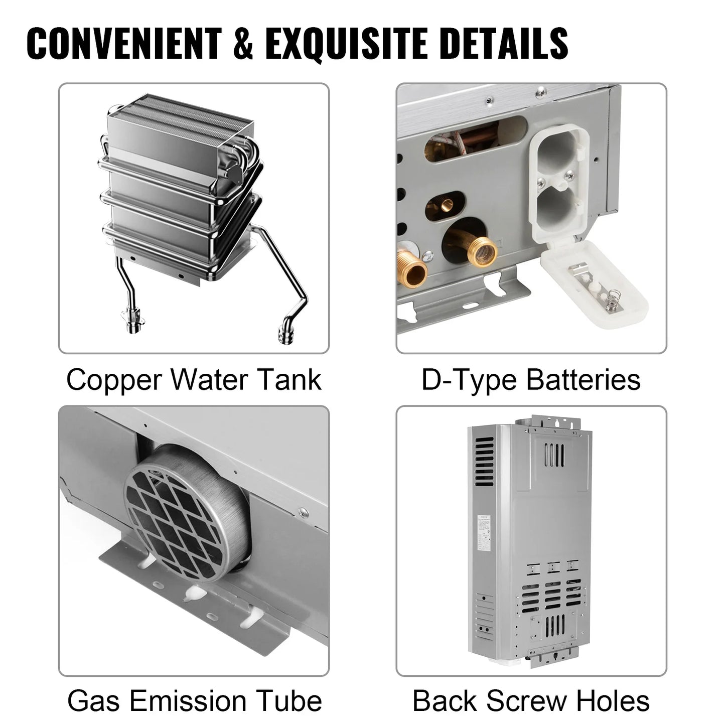 VEVOR LPG Water Heater LPG Boiler Gas Stainless Steel Tankless Home Appliance